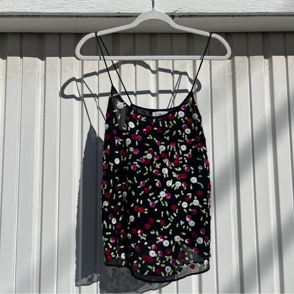 LPA‎ black semi sheer sequin sleeveless tank top